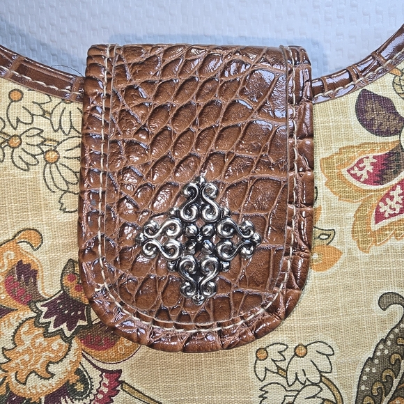 ROSSETTI PURSE VEGAN LEATHER LINEN COTTON BROWN FLORAL GREAT CONDITION - Picture 5 of 13